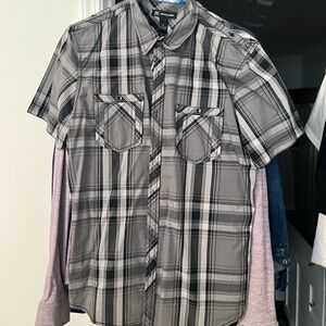 INC International Concepts Men's Black and Gray Plaid Shirt